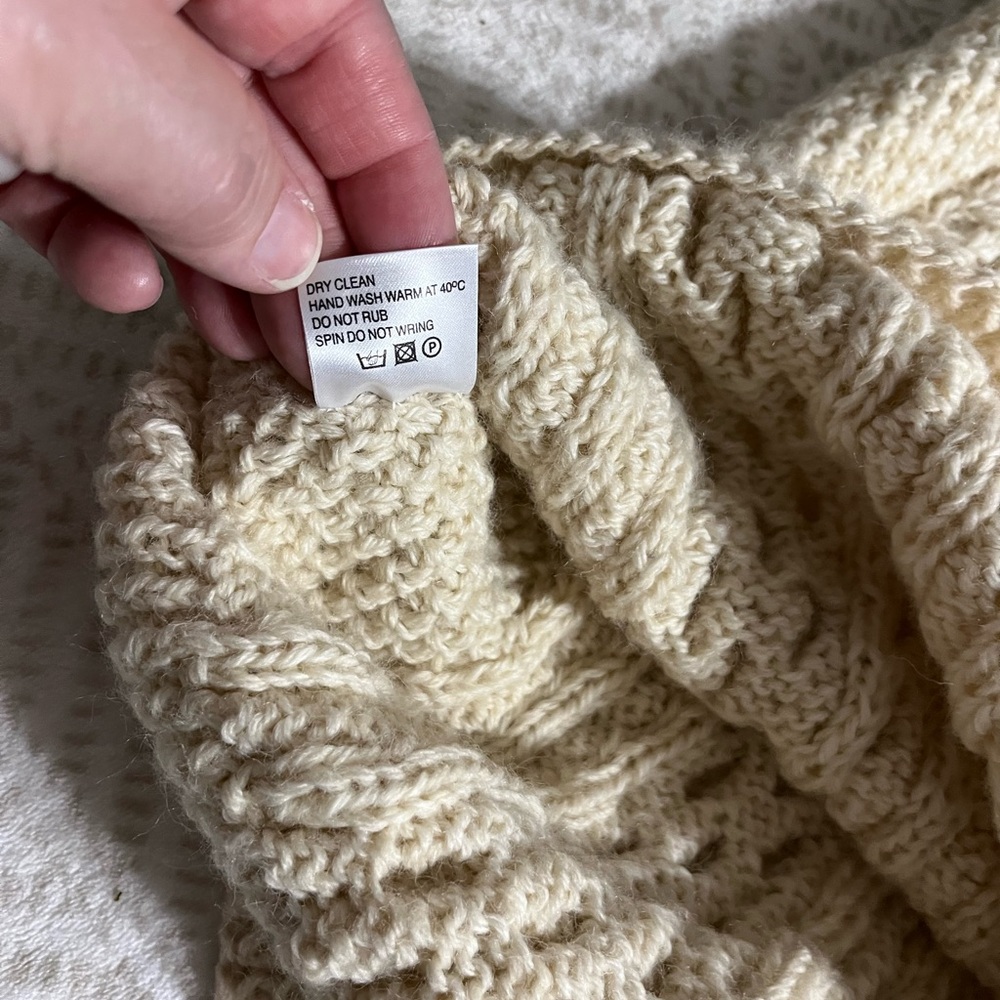 Una O'Reilly Aran Sweater Size XL Cream  Wool Ireland Chunky Knit Pullover - Picture 10 of 11